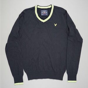 American Eagle Outfitters Black V-Neck Sweater with Green Trim